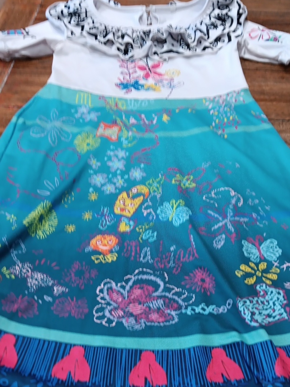 Girls' Floral Teal and White Skirted Dress